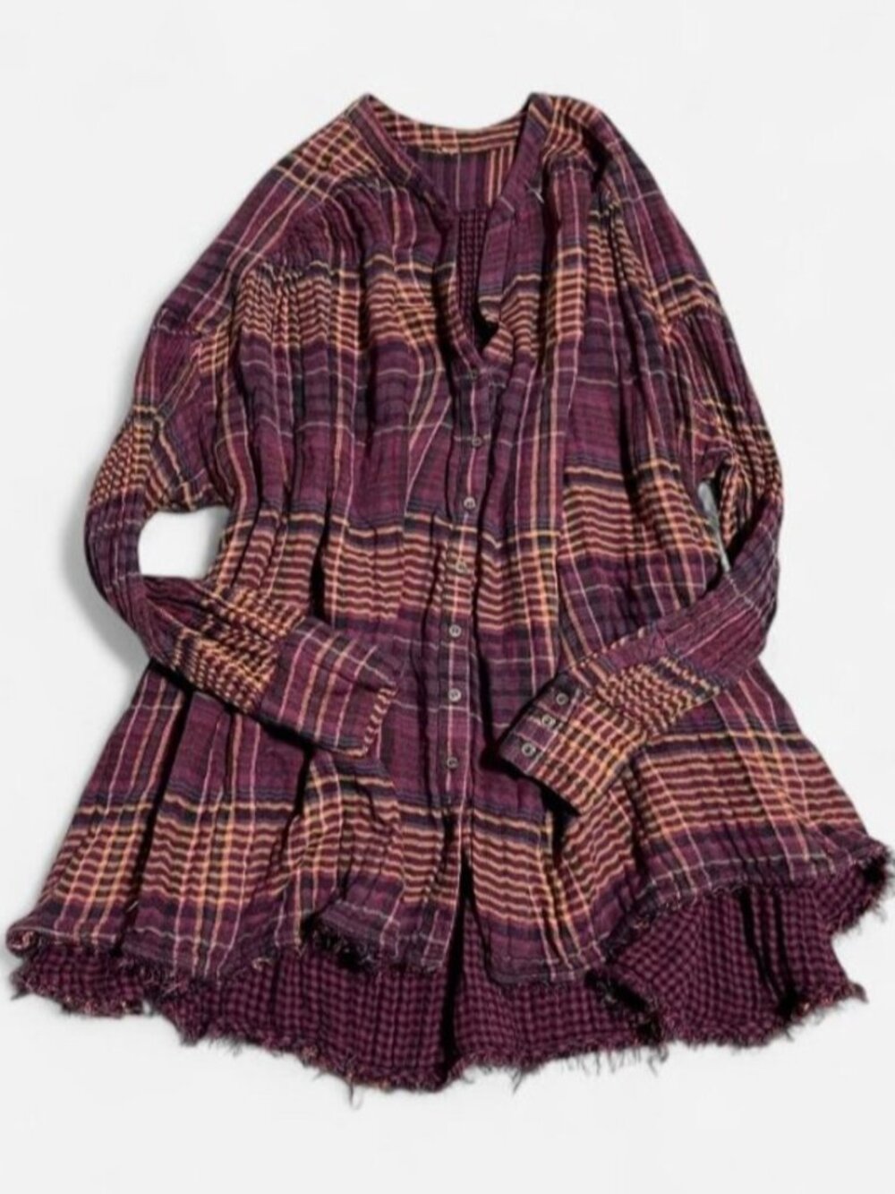 Free people plaid long sleeve oversized slouchy top shirt